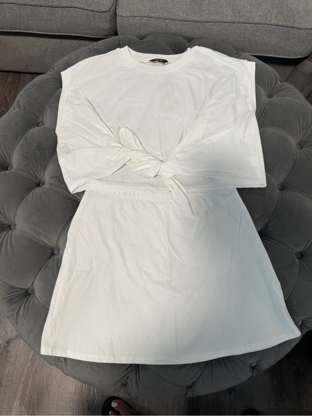 Women’s White Knot-Front Skirt Set
